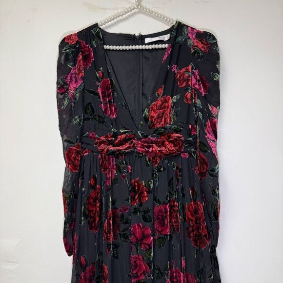 Rachel Purcell Black and Red Floral Velvet Burnout Maxi Dress - Picture 8 of 9